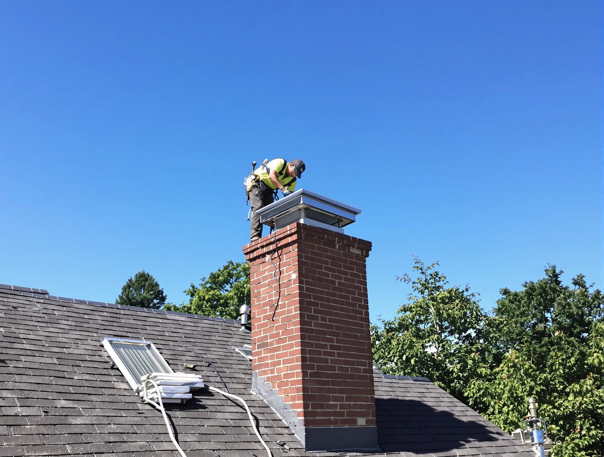 Woodlake Chimney Sweep technician measuring a chimney cap in Woodlake, VA