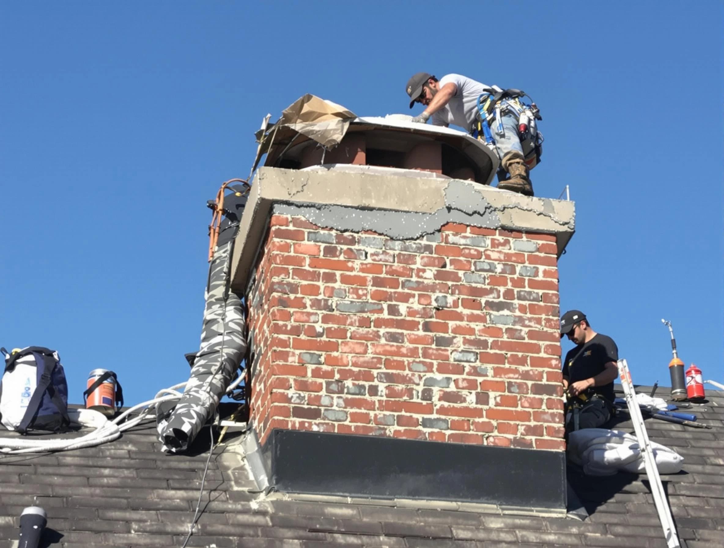 Woodlake Chimney Sweep installing a custom chimney crown in Woodlake, VA