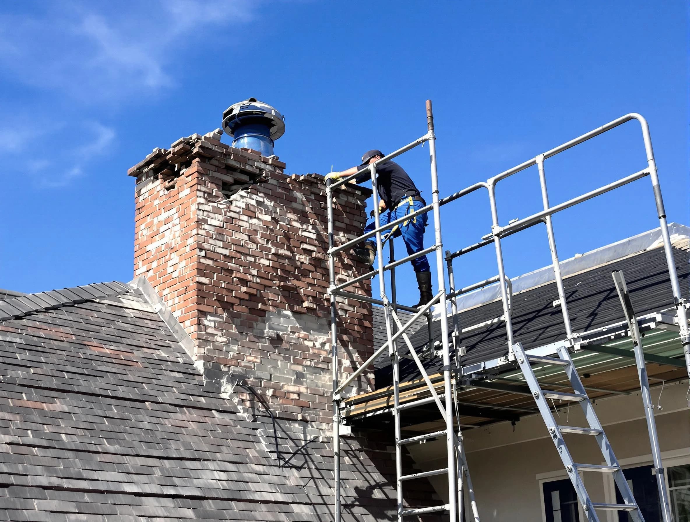 Rebuilding a chimney structure by Woodlake Chimney Sweep in Woodlake, VA