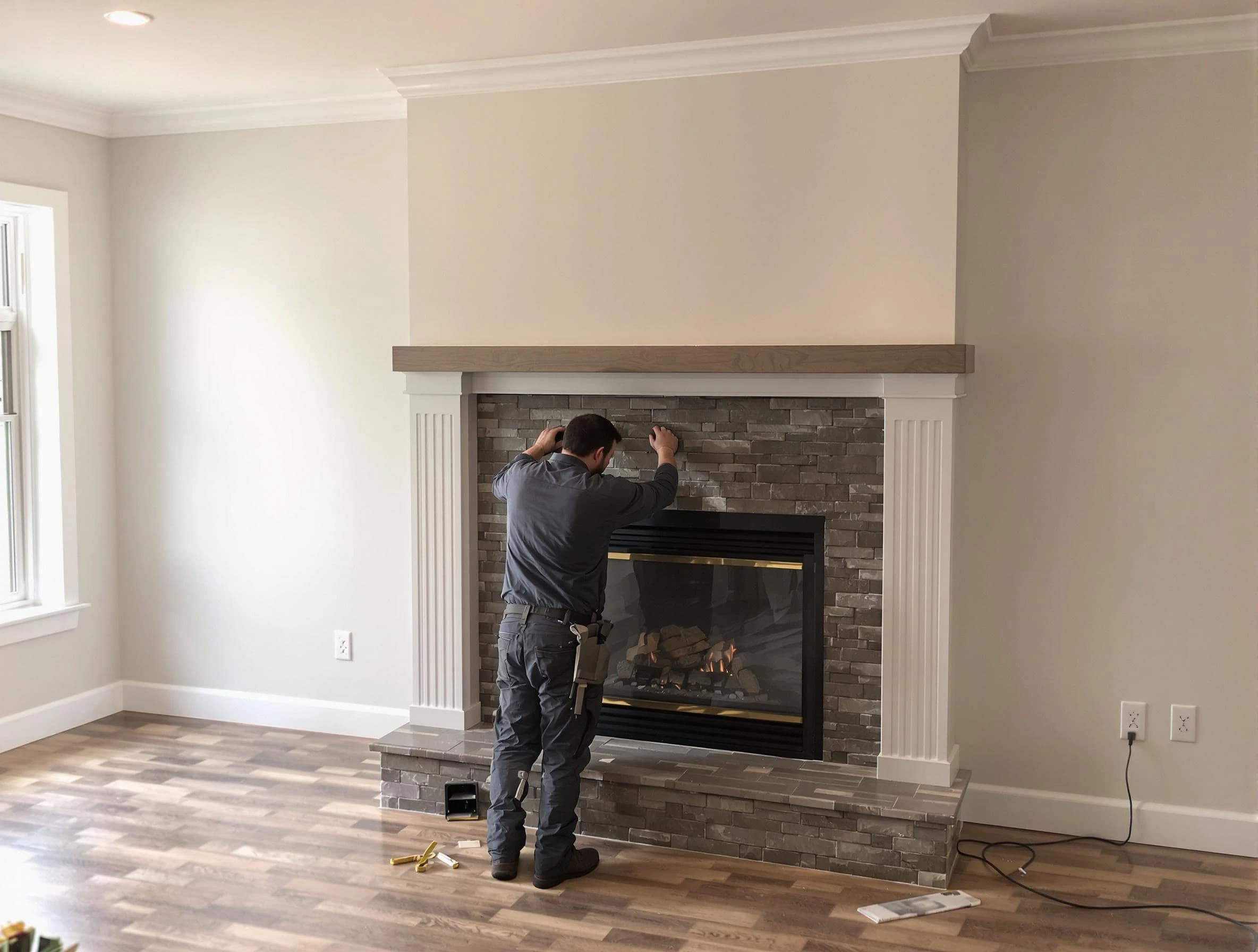 Woodlake Chimney Sweep finishing a custom fireplace install in Woodlake, VA