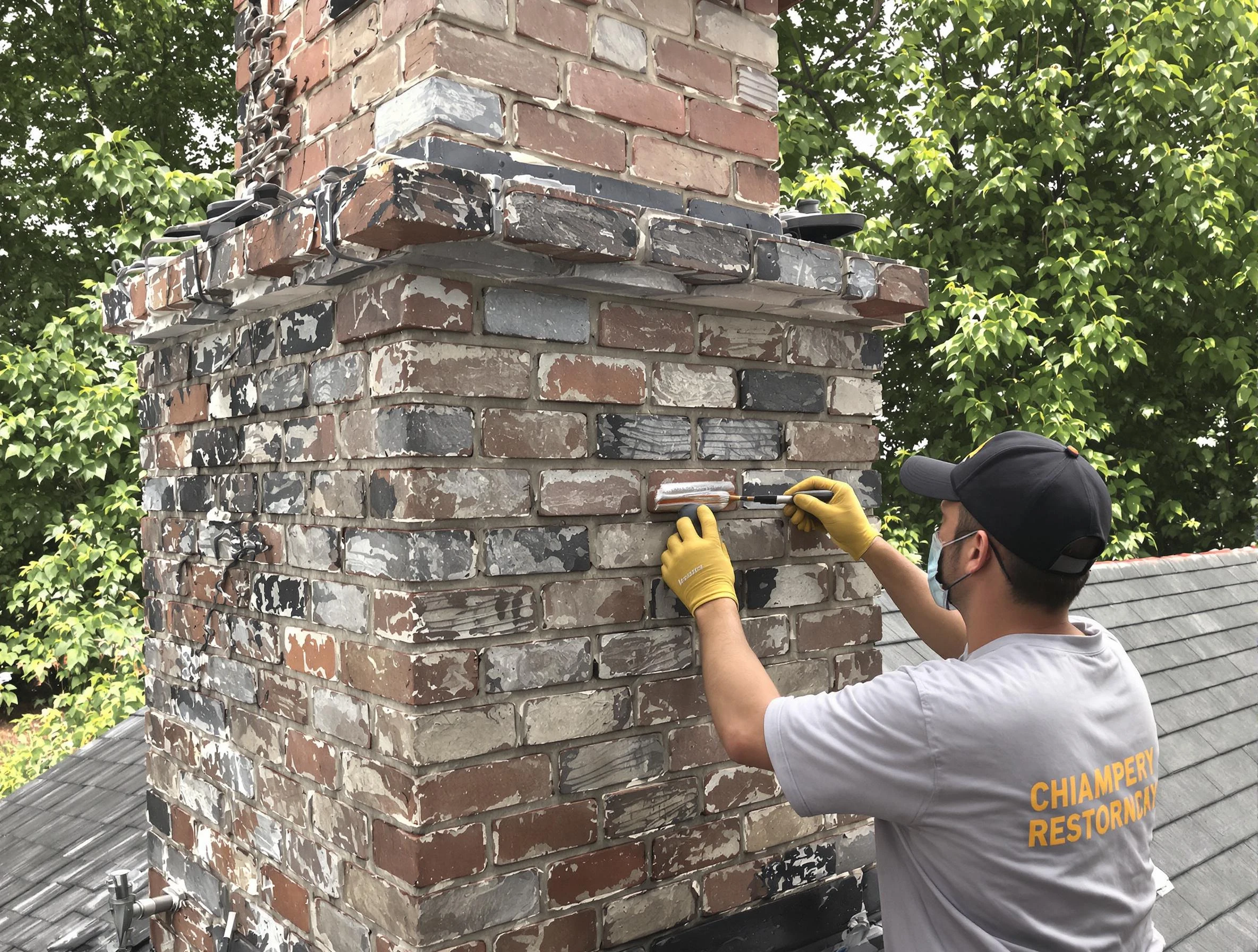 In-progress chimney restoration by Woodlake Chimney Sweep in Woodlake, VA